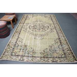 พรมขนสัตว์สีเบจสีเขียวคลาสสิกขนาด6.1x9.8ฟุตทรงสี่เหลี่ยมปะต่อสูง10มม. ทำจากยางใหม่ - Product Image 1