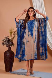 Tie Dye <b>Beach</b> Kaftan for <b>Women</b> Half Sleeve Hand Dyed Summer <b>Cover</b>-<b>Up</b> V-Neckline Long Bohemian Style Floor-Length Natural - Product Image 2