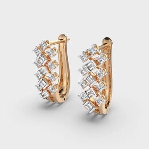 Boucles d'oreilles créoles de luxe en or 18 carats avec diamants pour femme, pierres CZ taille baguette et taille ronde, boucles d'oreilles huggie tendance, bijoux fins pour mariée, cadeau - Product Image 2