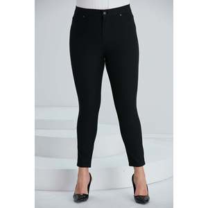 <b>Plus</b> <b>Size</b> Cotton <b>Trousers</b> with Pocket Detail, <b>Black</b> - Product Image 1