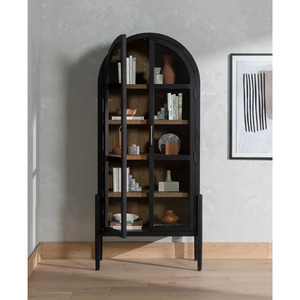 High Quality Solid Teak Wood Frame Display Cabinet with Glass with <b>black</b> color for Home Furniture Indoor Use. - Product Image 3