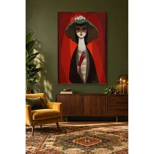 Fida Pelle berg Femme en chapeau sur fond rouge Impression sur toile - Product Image 2