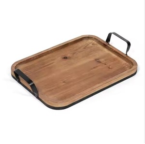 Plateau de service et de décoration rectangulaire blanc de vente chaude plateau en bois carré moderne avec poignées en métal pour la maison et les restaurants de noël - Product Image 5