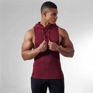 High Quality Fitness 100% Cotton <b>Gym</b> Wear Sleeveless Hoodies <b>Men</b> Hooded <b>Vest</b> <b>Men's</b> tank Top - Product Image 4