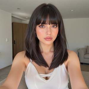 DWY Chic Chin-Length <b>Brown</b> Synthetic <b>Wig</b> with Bangs High Quality Lace Front Headband <b>Wig</b> Glueless Design - Product Image 1