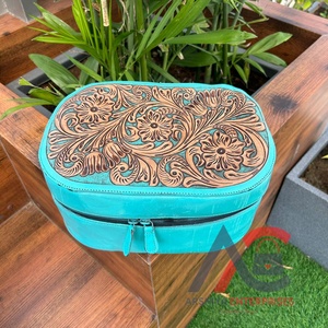 Handcrafted Cowhide & Tooled Toiletry Travel Bags for Women Genuine Leather Cosmetic Pouch Unique Western-Style Makeup Organizer - Product Image 1