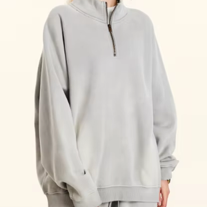 Sudadera personalizada de lana y algodón pesado, ropa de calle de gran tamaño para hombre, sudadera con media cremallera y cuello levantado y 14 cremalleras, sudaderas con capucha lavadas con ácido - Product Image 3