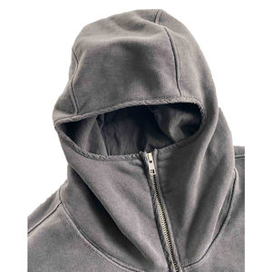 Chaqueta personalizada al por mayor de alta calidad vintage lavado con ácido de gran tamaño hombro caído chaqueta gris para hombre medio cuello cremallera sudaderas con capucha - Product Image 5