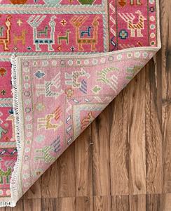High Selling Custom Handmade 6x9 <b>Pink</b> <b>Wool</b> Rug Vintage Bohemian Style Quality Cotton for Living Area Floor - Product Image 2