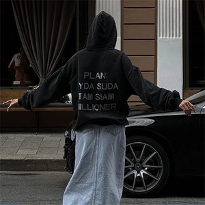 Automne et hiver femmes vêtements Harajuku lettre rétro diamants tricoté Y2k sweats à capuche en détresse lâche casual femmes sweats à capuche - Product Image 5