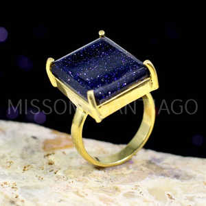 แหวนพลอยทานตะวันสีน้ำเงินใส่ได้ทั้งชายและหญิงเครื่องประดับชุบทองดีไซน์แหวนหินธรรมชาติสำหรับผู้ชาย - Product Image 2