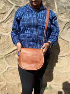 Bolso bandolera hecho a mano informal Unisex de cuero de cabra Real, bolso de hombro Vintage con forro de lona y Correa, patrón de caramelo, uso diario - Product Image 2