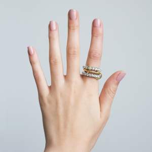 Anillo multibanda de oro macizo de 10K más vendido, anillo de enclavamiento de diamante redondo, Conector de Enlace múltiple, anillo de compromiso para ella - Product Image 3