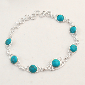 สร้อยข้อมือเงินสเตอร์ลิง925แบบปรับได้พร้อมอัญมณีสีฟ้าเทอร์ควอยซ์ที่หายากน้ำหนักเบาขายส่งเป็นของขวัญ - Product Image 4