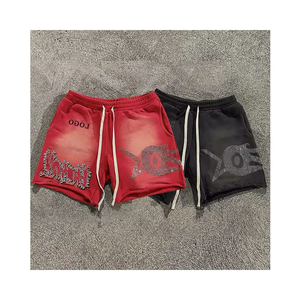 กางเกงขาสั้นผ้าฝ้าย100% ตกแต่งด้วยพลอยเทียมทรงสลิมฟิตแต่งเป็นประกายสำหรับหน้าร้อน - Product Image 3