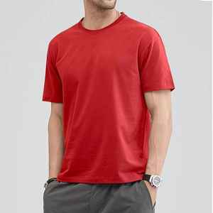 Camiseta de manga corta con cuello redondo de algodón 100% para hombre, camiseta transpirable de talla grande de alta calidad, diseño bordado personalizado, Color sólido - Product Image 5