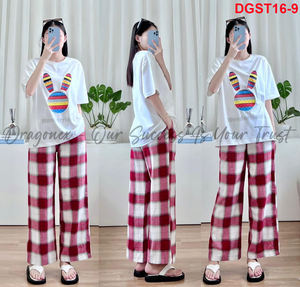 Conjunto De Ropa De Mujer De Algodón Con Motivos De Conejo Combinado Con Pantalones A Cuadros Muchas Opciones De Colores 100 Conjuntos A Precios Preferenciales - Product Image 4