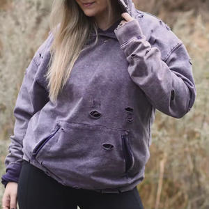 Sudadera con capucha desgastada lavada con ácido desteñida unisex personalizada de gran tamaño con hombros caídos francés Terry fleece vintage lavado con ácido crop top sudaderas con capucha - Product Image 3