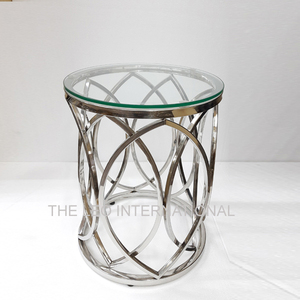 Table d'appoint moderne en verre transparent pour café et snack, intérieur et extérieur pour bureau, balcon, patio, meubles durables en acier inoxydable - Product Image 1