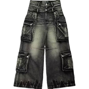 Tendance mode Y2K pour veste en cuir, pantalon extra long à revers, effet délavé à la pierre, effet peint à la bombe, toile - Product Image 1