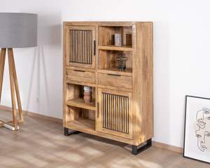 Buffet en bois de manguier avec pieds en métal Manoha et portes striées réversibles - Product Image 2