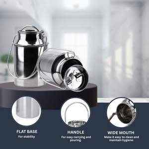 Produit très vendu Pot à lait sans couture en acier inoxydable Seau à lait Récipient de stockage de liquide anti-fuite avec couvercle et poignée étanches - Product Image 2