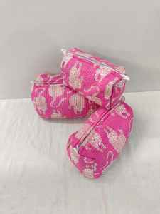 3-Piece Cotton <b>Quilted</b> Leopard Print <b>Makeup</b> <b>Bag</b> for Organizer Set Zipper Closure Lightweight for Travel (Small/Medium/Large) - Product Image 4
