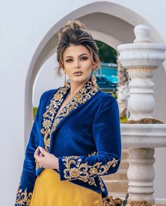2023 Trendy Royal Blue Silk <b>Jacket</b> from the Middle East Embellished with Crystal Glass Beadsstone Dabka Work <b>for</b> Lehenga Choli - Product Image 1