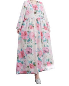 2025 Vintage Floral O-cou robe pour les femmes en vrac élégant à manches longues droite Silhouette en mousseline de soie naturelle pour l'été printemps - Product Image 1