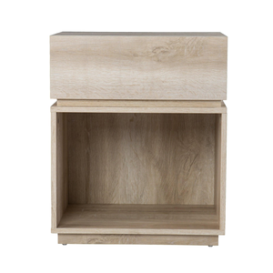 Table de chevet en bois clair avec étagère ouverte et tiroir - Product Image 3