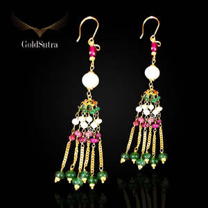 Pendientes Colgantes Chic con Diseño de Borlas y Perla como Piedra Principal para Joyería de Fiesta - Product Image 1