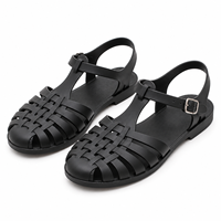 Sandales plates pour femmes, mode décontractée, polyvalentes, à bout fermé, style romain, couleur unie, tige en PVC