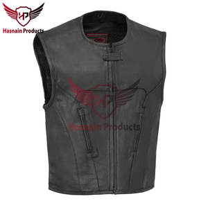 Chaleco de moto para hombre de piel de vaca auténtica 100% personalizado, transpirable, informal, con cremallera diagonal, diseño de solapa para motociclistas de invierno - Product Image 5