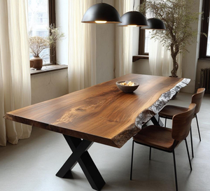 Mesa de comedor de madera maciza de nogal moderna con borde vivo cuadrado personalizado para muebles de hotel y hogar - Product Image 2