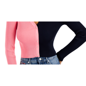 Maglione Tommy Jeans da Donna con Scollo a V e Blocchi di Colore, Nero, Taglia S - per l'Autunno - Product Image 3