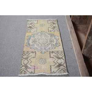 Alfombra turca Vintage Oriental 1,3x2,8 pies amarillo azul diseño de retazos lana látex tejido plano sala de estar pasillo decoraciones - Product Image 2