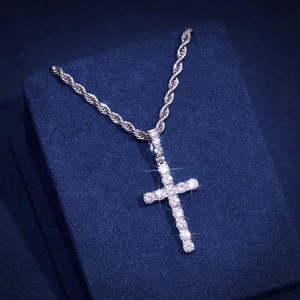 Classic VVS Moissanite925 Sterling <b>Silver</b> <b>Cross</b> <b>Pendant</b> Round Cut White Gold Plated Diamond Tester Pass Religious Jewelry - Product Image 4