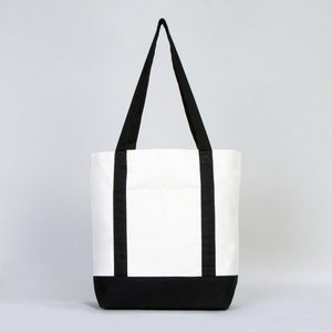 Grand sac fourre-tout noir en toile, écologique et réutilisable, 16x14x5 pouces, en coton, avec impression sérigraphiée pour la publicité alimentaire, recyclable - Product Image 6