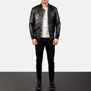 Bomia Ma-1 Men's Reversible Zippered Bomber <b>Jacket</b> Black <b>Sheepskin</b> PU Water Proof Street Style Aviator ODM Season Autumn XS XL - Product Image 3