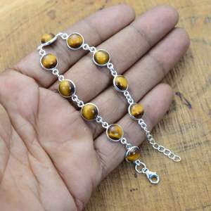 Bracelet en argent œil de tigre jaune naturel 925 Sterling - Product Image 4
