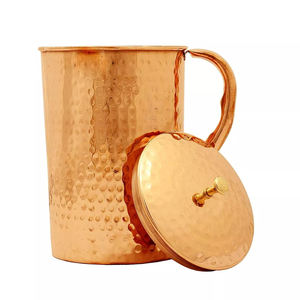 Wedding Tabletop Usage Drinking Water Container <b>Copper</b> <b>Jug</b> Smooth Surface Hammered Design With Lid Brass Knob Home Tabletop Deco - Product Image 1