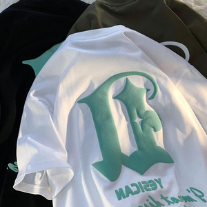 Camiseta gráfica 100% algodón liso de gran tamaño camisetas de ajuste holgado estampado de peso pesado personalizado 3D espuma Puff estampado camiseta para hombres - Product Image 2