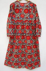 เดรสยาวถึงเข่าลายดอกไม้ของผู้หญิงชุดเดรสลำลองฤดูร้อนมีกระดุมแขนยาวเอวธรรมชาติ - Product Image 2