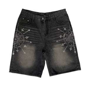 Ohsisa High Street Trendy Men's Denim <b>Shorts</b> Heavyweight Denim <b>Shorts</b> Rhinestones Crystal Jorts Vintage Baggy for Men's <b>Shorts</b> - Product Image 1