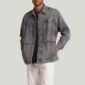 Veste de couleurs contrastées pour hommes gris délavé denim boutonné veste vintage vêtements d'extérieur décontractés à manches longues style camionneur mode - Product Image 3
