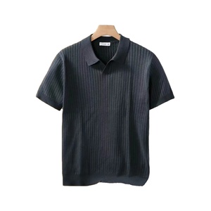 100% suéter Merino de verano para hombre, jersey de solapa de manga corta, suéter de cuello POLO, Top holgado, ropa de punto, camiseta de talla grande - Product Image 1