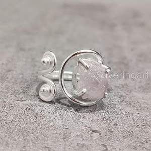 Bague pour femme en quartz rose brut naturel, pierre de naissance d'avril, bague ajustable de créateur, bijoux faits à la main, bague en argent sterling 925 - Product Image 4