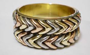 Bracelet jonc en cuivre à trois tons mélangés de luxe pour femmes, design tressé large tendance, élégant or argent rose - Product Image 4