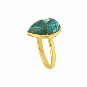 RJR00159 Anillo fino de Plata de Ley 925 10x14mm Pera Eternidad Vermeil Ajuste simple Cobre natural Crisocola Excelente bisel - Product Image 3