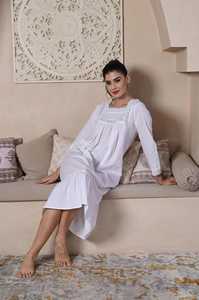 Robe longue décontractée pour femme 100 % coton, écologique, lavable, col en V, douce, respirante, unie, anti-plis, taille ample, manches cloche - Product Image 2